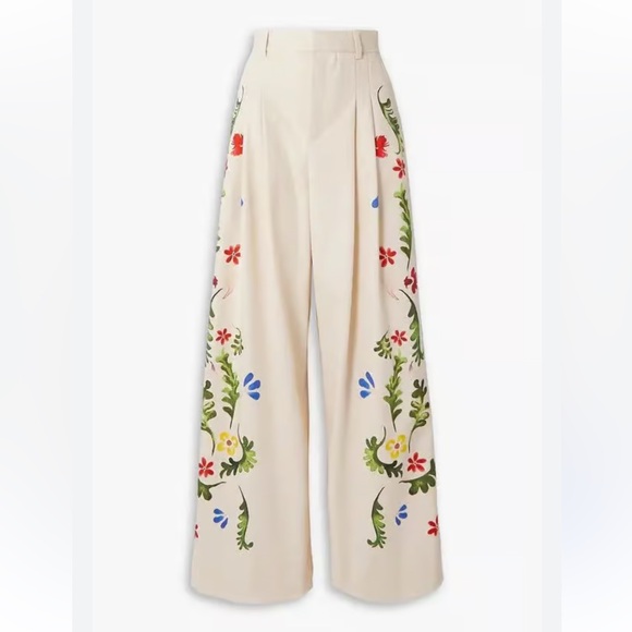 Pants - Rosie Assoulin Pleated Floral-Print Cotton-Canvas Wide-Leg Pant